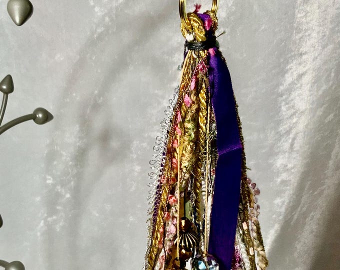 Purple & Gold Fiber Art Tassel: Purse, Journal, or Lamp Accessory