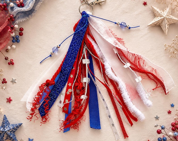 USA 250th Anniversary Tassel Keychain | Red White Blue Patriotic Purse Charm