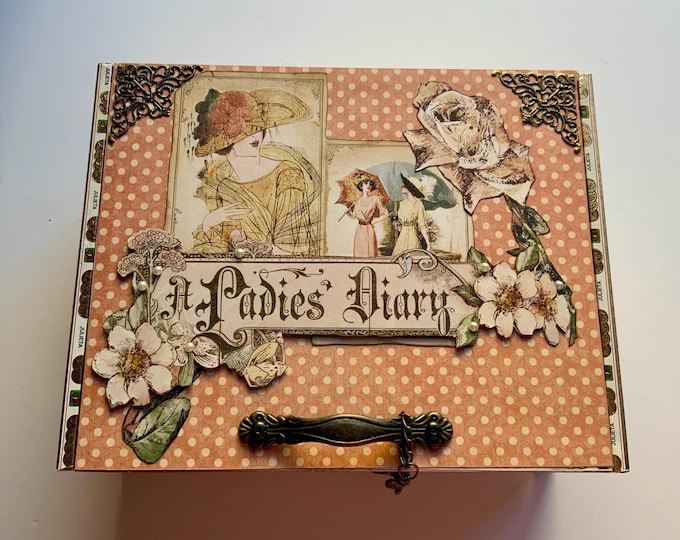 Ladies Diary Decorated Cigar Box – Feminine Memory Keepsake – Vintage Style Jewelry Box - Free Shipping