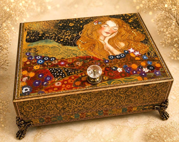 Klimt Inspired Decorative Keepsake Box Handmade Art Nouveau Luxury Gift Sample, Free Shipping in US