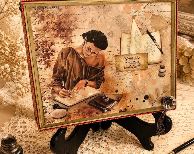 Writer’s Keepsake Box – Decorated Cigar Box, Typewriter & Books  –  Literary Gift Handmade, The Muse - Free Shipping