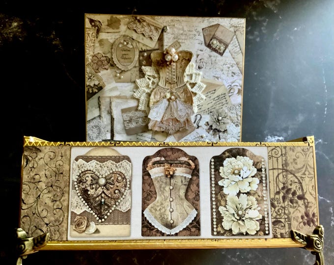 Victorian Decorated Cigar Box – Lace & Pearl Jewelry Box, Vintage-Inspired Memory Keepsake, Shabby Chic Trinket Storage, Vintage Lace