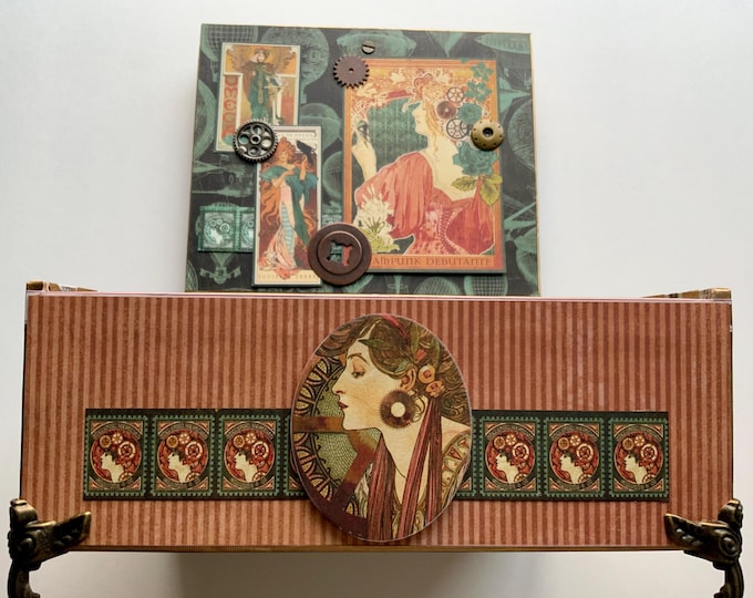 Steampunk Decorated Cigar Box – Victorian Lady, Gears and Clockwork Wings – Upcycled Gothic Keepsake Box – One-of-a-Kind Gift