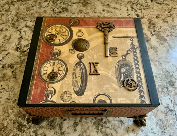 Masculine Decorated Cigar Box, Vintage Gentleman Decor, Embellished Wooden Cigar Box, Repurposed Cigar Box, Aesthetically Altered Cigar Box