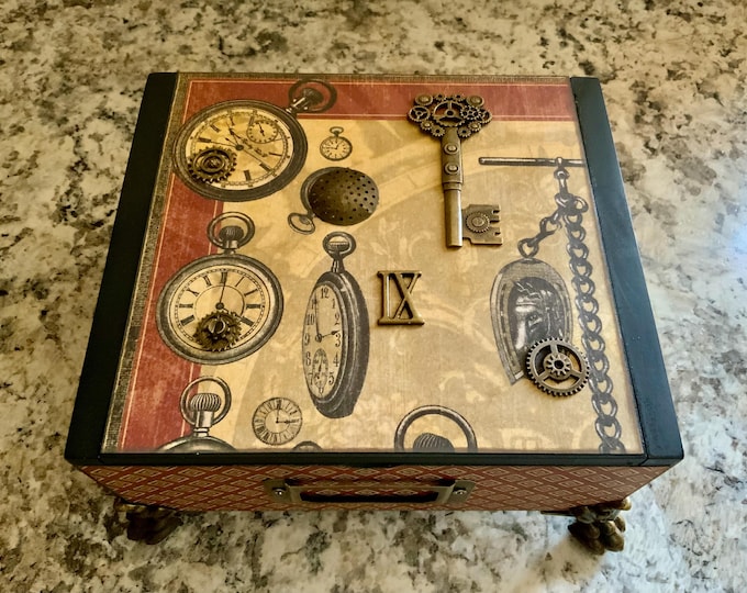 Masculine Decorated Cigar Box, Vintage Gentleman Decor, Embellished Wooden Cigar Box, Repurposed Cigar Box, Aesthetically Altered Cigar Box