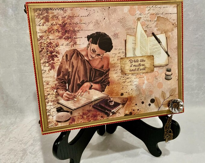 Writer’s Keepsake Box – Decorated Cigar Box, Typewriter & Books  –  Literary Gift Handmade, The Muse - Free Shipping