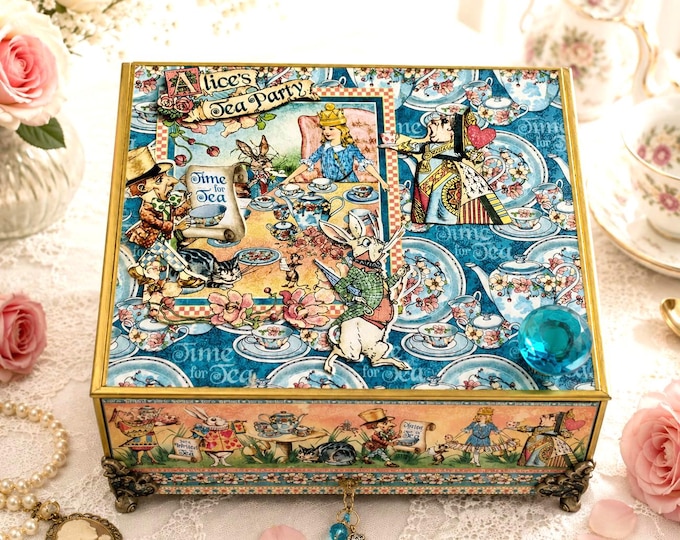 Alice’s Tea Party Keepsake Box – Graphic 45 Decorated Cigar Box - Ships Free in US