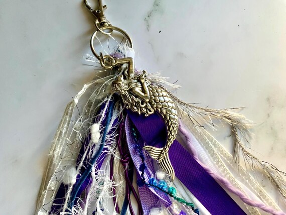 Mermaid Purse Tassel, Junk Journal Tassel, Zipper Charms, Backpack Tassel, Decorative Tassel, Fiber Art Tassel, Purse Charm