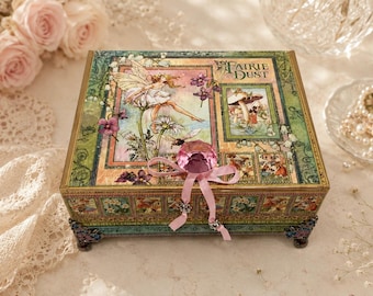 Whimsical Fairy Keepsake – Fairie Dust Art, Handmade Jewelry Keepsake - Decorated Upcycled Cigar Box
