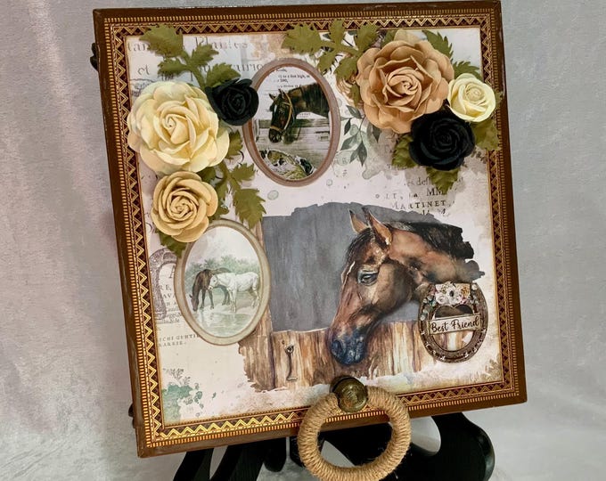 Stamperia Romantic Horses Decorated Box – Handmade Equestrian Keepsake with Rustic Handle & Feet