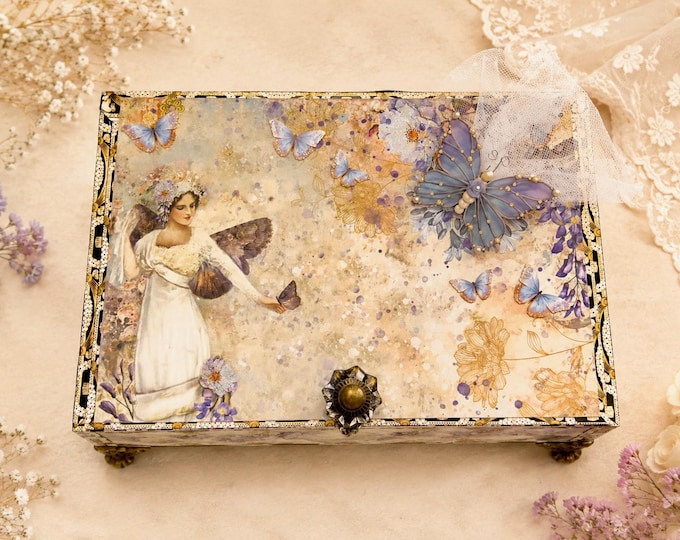 Butterfly Fairy Decorated Cigar Box – Pastel Fantasy Storage - Handmade Whimsical Gift Box - Free Shipping