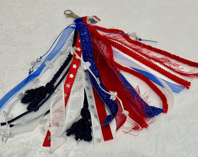 Red White & Blue Patriotic Tassel Charm with Beads and Lace