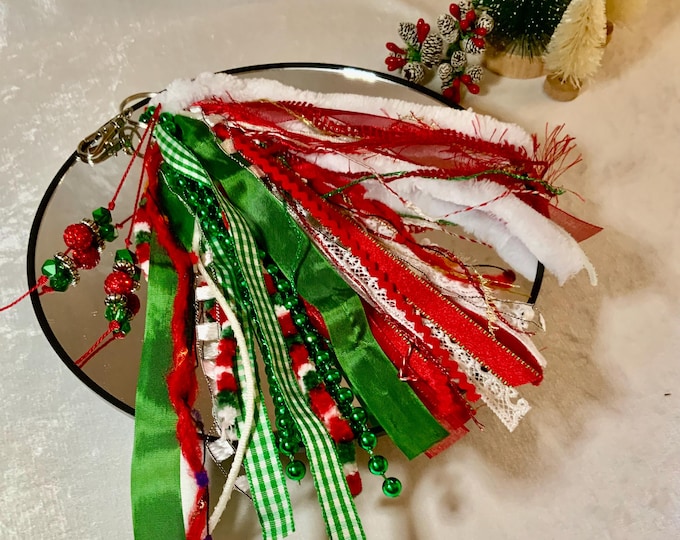 Christmas Tassel Keychain: Red, Green Ribbon & Bead Holiday Accessory
