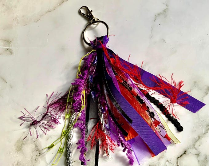 Spooky Halloween Purse Tassel: Purple & Black Backpack Charm
