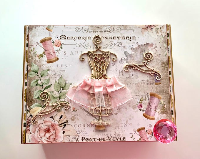 Sewing Theme Jewelry Box: French Dress Form Decor, Decorated Cigar Box, Millenary Keepsake