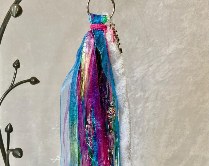 Custom Cancer Awareness Tassel: Handmade Fiber Keychain with HOPE Charm