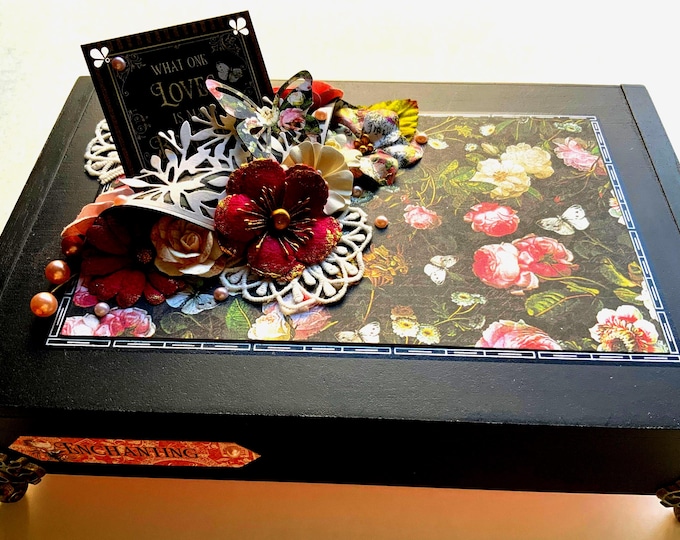 Graphic 45 Elegance Keepsake Box – Black Floral Victorian Style Jewelry Storage – Upcycled Cigar Box - Free Shipping to US