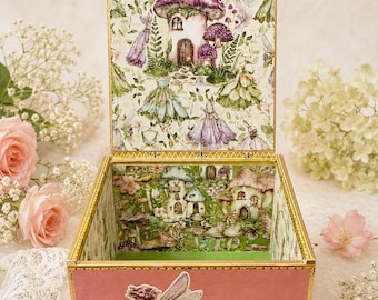 Fairy Cottage Keepsake Box – Handmade Magical Fairies Gift - Fairie Jewelry Storage - Decorated Cigar Box