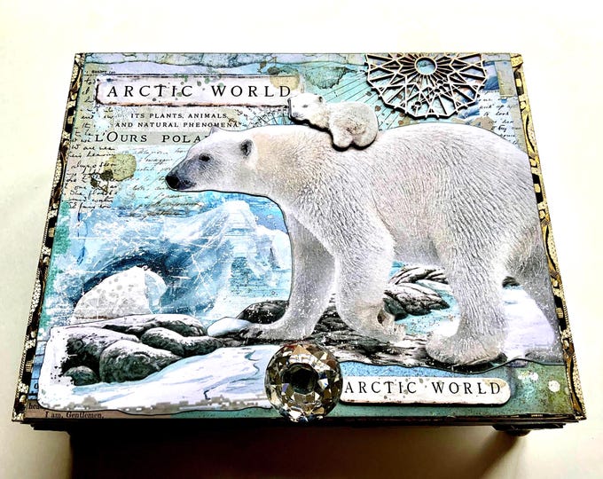 Winter Polar Bear Keepsake Box, Arctic Animals Decorated Cigar Box