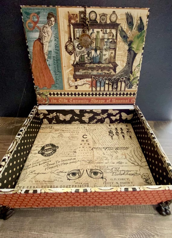 Curiosity Shoppe Decorated Cigar Box, Desk Organization, Home Office Decor, Altered Cigar Box, Repurposed Cigar Box, Handmade Desk Storage