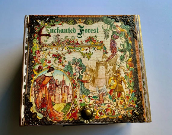 Once Upon a Time Decorated Cigar Box, Enchanted Forest, Memory Box, Repurposed Cigar Box, Cigar Box Art, Altered Art Box, FREE Shipping