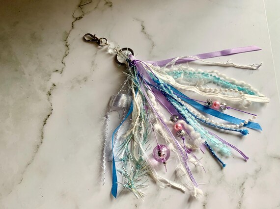 Frozen! Bag Charm, Fiber Art Purse Tassel, Keychain Charm Tassel, Lamp Tassel, Junk Journal Tassel, Mixed Fiber Tassel, Notebook Tassel