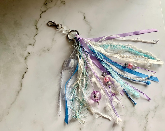 Frozen! Bag Charm, Fiber Art Purse Tassel, Keychain Charm Tassel, Lamp Tassel, Junk Journal Tassel, Mixed Fiber Tassel, Notebook Tassel