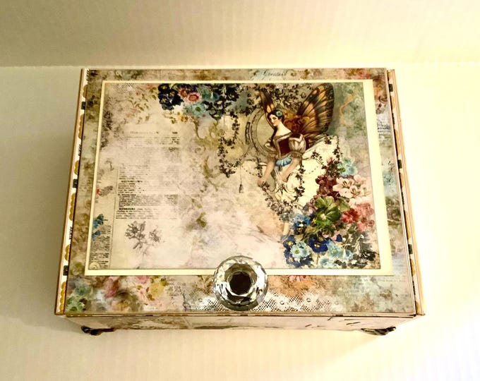 Fairy Floral Keepsake Box: Vintage Wooden Memory Treasure Chest