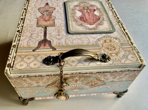 Princess Decorated Cigar Box, Boudoir Jewelry Box, Victorian Theme Keepsake, Repurposed Cigar Box, Embellished Box, Nightstand Storage Box