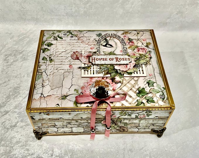 Romantic Garden Keepsake Box – Mintay House of Roses Decorated Cigar Box with Crystal Knob House of Roses Romantic Box - Free Shipping in US