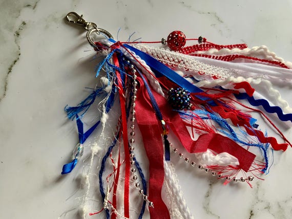 Fiber Art Patriotic Tassel, Red White and Blue Purse Tassel, Necklace Tassel, Hair Tassel, Handbag Tassel, Lamp Tassel, Mirror Tassel