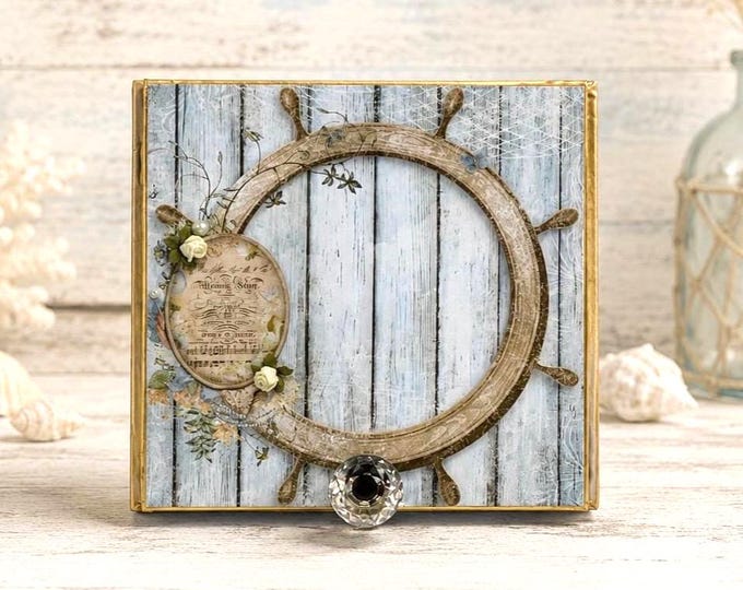 Seaside Cottage Coastal Keepsake, Blue Fern Mermaid Song Decor, Decorated Cigar Box, Free Shipping