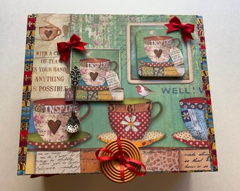 Americana Patchwork Decorated Cigar Box~Best Friend Gift~Retirement Gift~Get Well~Tea Gift Box~Coffee and Tea Decorated Keepsake Box