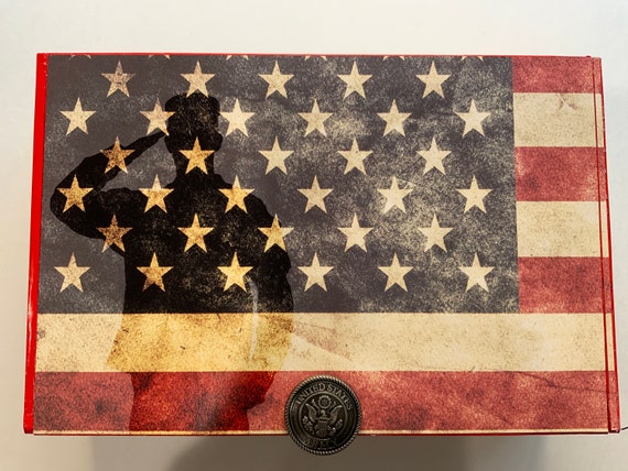 Flag Decorated Cigar Box, Military Service Theme Decorative Box, Veteran Gift, 1st Responders Fire Rescue Police Decorative Storage