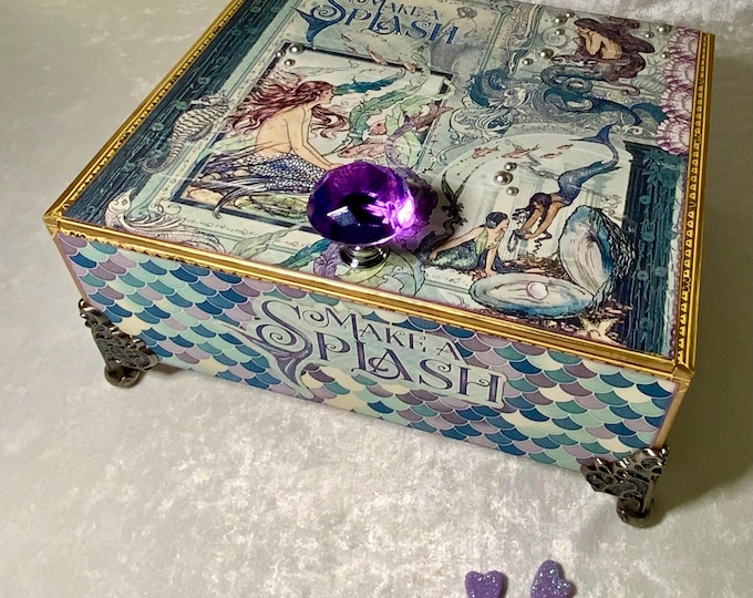 Mermaid Jewelry Box, Upcycled Cigar Box, Born to be a Mermaid Decor, Ocean-Themed Storage, Handmade Gift, Mermaid Gift, Fantasy Jewelry Box