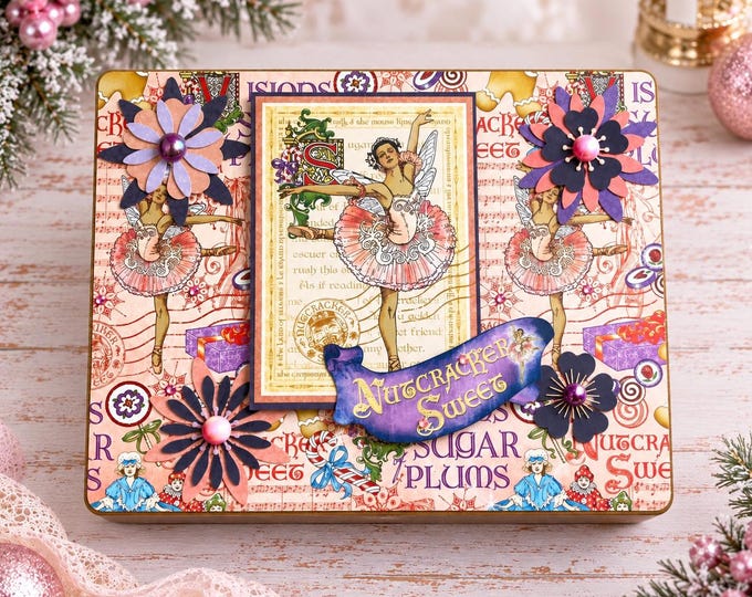 Nutcracker Sweet Decorated Cigar Box – Ballet Christmas Keepsake Box – Sugar Plum Fairy - Holiday Decor