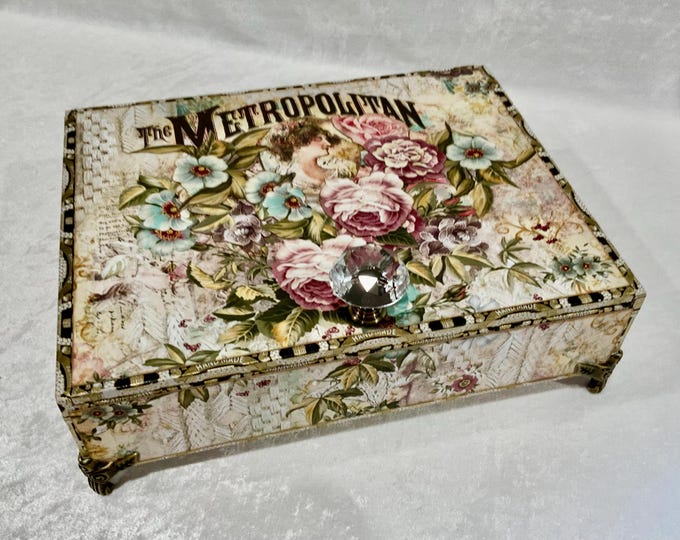 Jane Austen Keepsake Box: Handmade Floral Literary Gift, Decorated Upcycled Cigar Box - Free Shipping