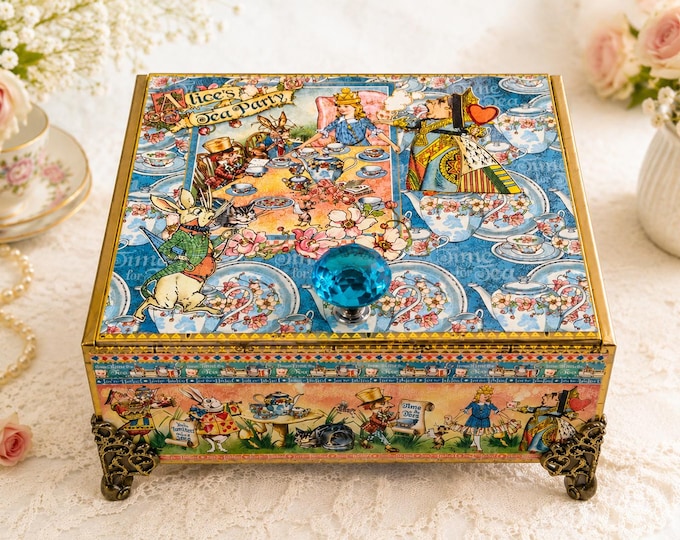 Alice’s Tea Party Keepsake Box – Graphic 45 Decorated Cigar Box - Ships Free in US
