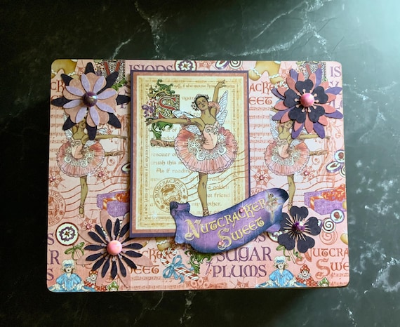 Nutcracker Decorated Cigar Box, Repurposed Cigar Box, Handmade Christmas Gift, Ballerina Jewelry Box, Christmas Keepsake, FREE Shipping