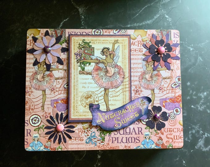 Nutcracker Sweet Decorated Cigar Box – Ballet Christmas Keepsake Box – Sugar Plum Fairy Gift – Upcycled Holiday Decor