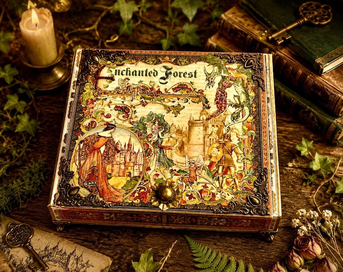 Enchanted Forest Fairy Tale Cigar Box – Castle, Knights, Fairies & Dragon Keepsake Storage – Graphic 45 – Ships Free in the U.S.