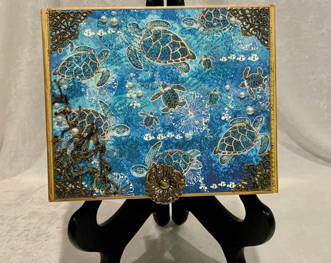 Sun Kissed Beach Box – Decorated Cigar Box with Sea Turtles  – Coastal Keepsake - Beach Decor