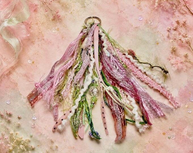 Handmade Fairy Cottage Tassel: Mixed Fiber Charm - Cottagecore Gift - Free Shipping