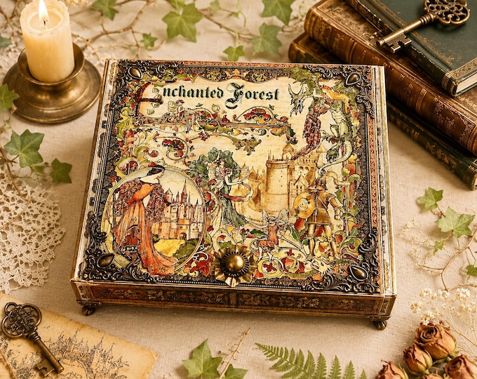 Enchanted Forest Fairy Tale Cigar Box – Castle, Knights, Fairies & Dragon Keepsake Storage – Graphic 45 – Ships Free in the U.S.