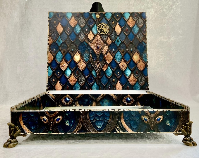 Fantasy Dragon Decorated Cigar Box, Medieval Castle Keepsake, Mystical Dragon Decor, Gothic Gift