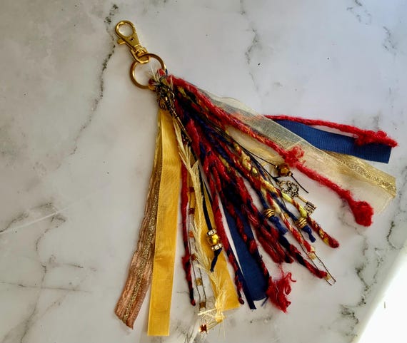 Bag Charm, Fiber Art Purse Tassel, Junk Journal Tassel, BookBag Tassel, Notebook Tassel, Mixed Fiber Art, Decorative Tassel Book Charm
