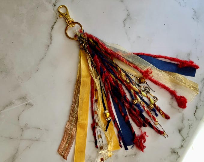 Bag Charm, Fiber Art Purse Tassel, Junk Journal Tassel, BookBag Tassel, Notebook Tassel, Mixed Fiber Art, Decorative Tassel Book Charm