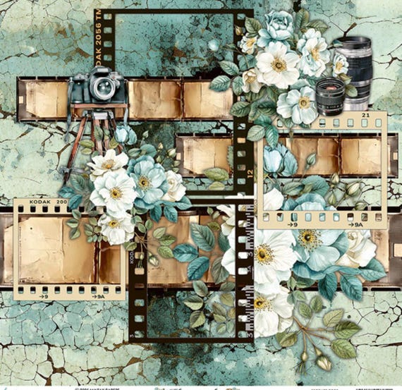 Photography Themed Decorated Cigar Box – Vintage Camera Gift Box with Floral Paper – Upcycled Art Box for Photographer Gift, Desk Décor