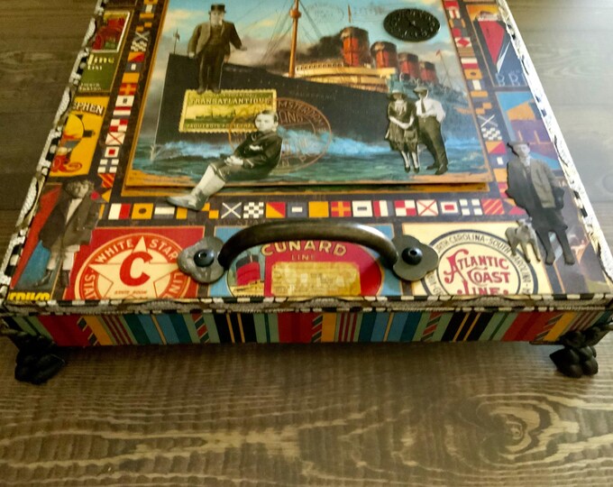 Transatlantic Decorated Cigar Box – Vintage Travel Theme, Collector’s Keepsake Box - Free Shipping