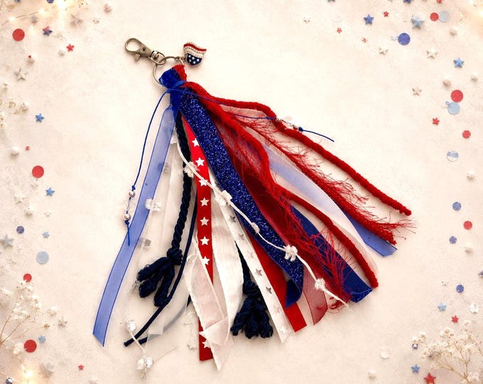 Red White & Blue Patriotic Tassel Charm with Beads and Lace